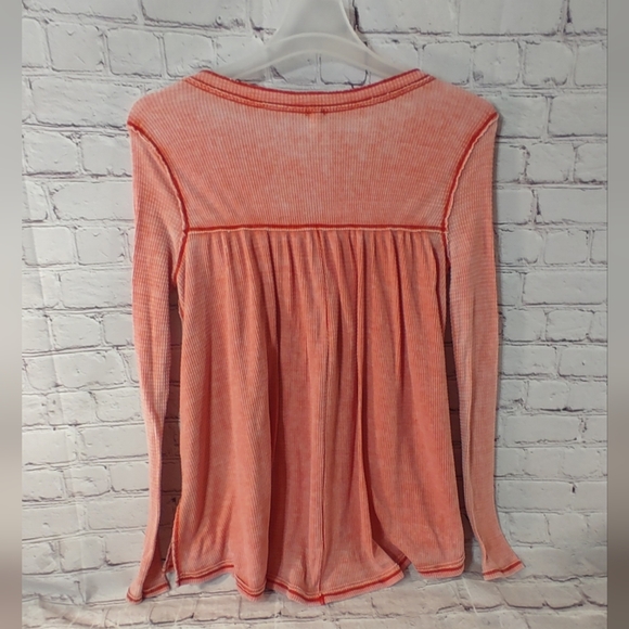 We The Free Kai Babydoll Red Henley Large Boho Waffle Tunic - Picture 2 of 13